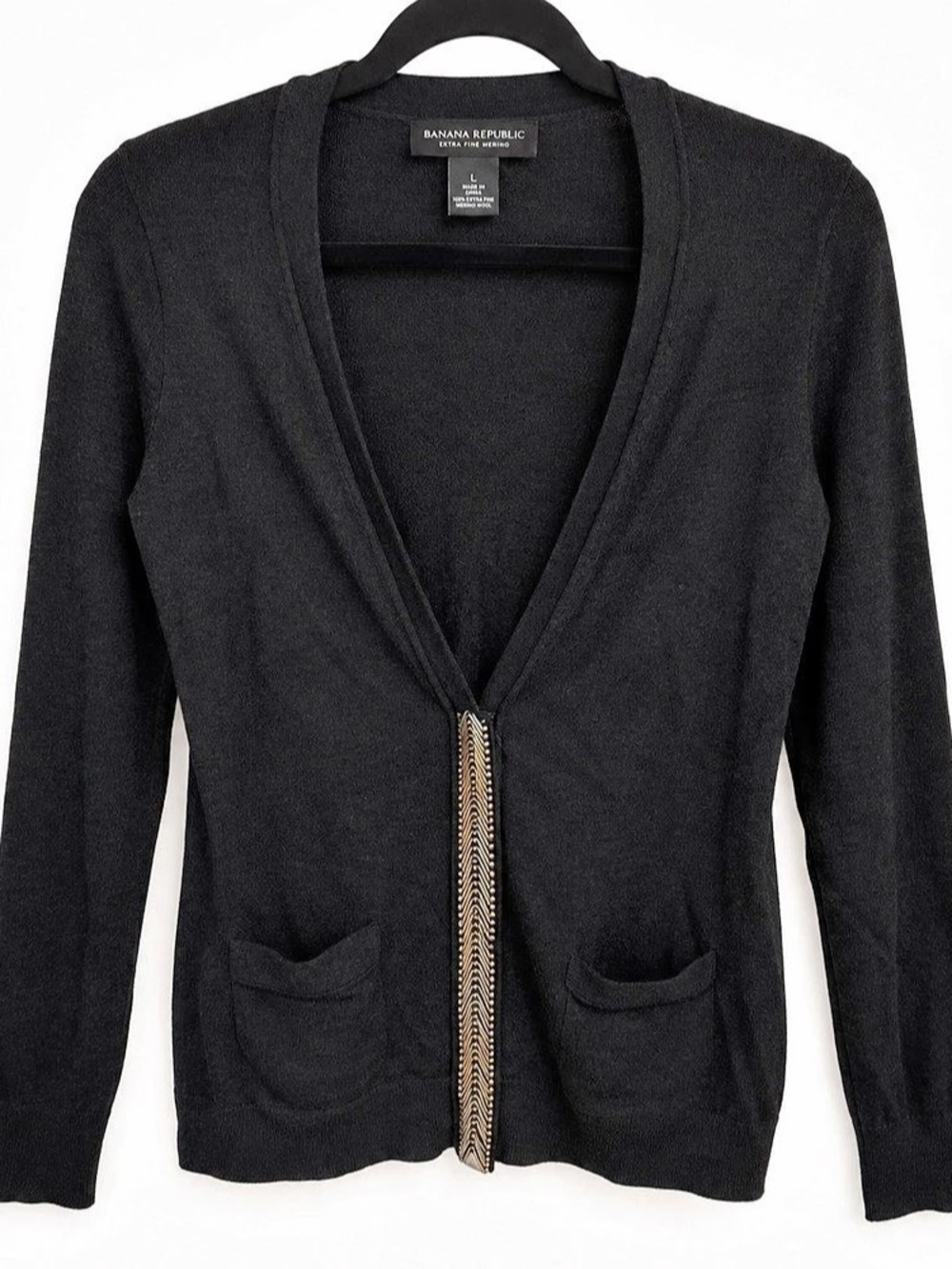 Banana Republic Extra Fine Merino Wool Black Embellished Cardigan L
